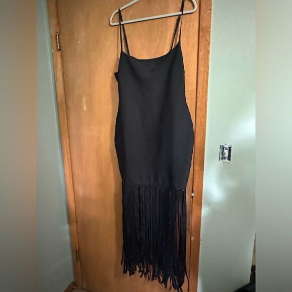 Lulu's Till We Meet Again Black Fringe Bandage Bodycon Maxi Dress Size XL - Picture 8 of 12